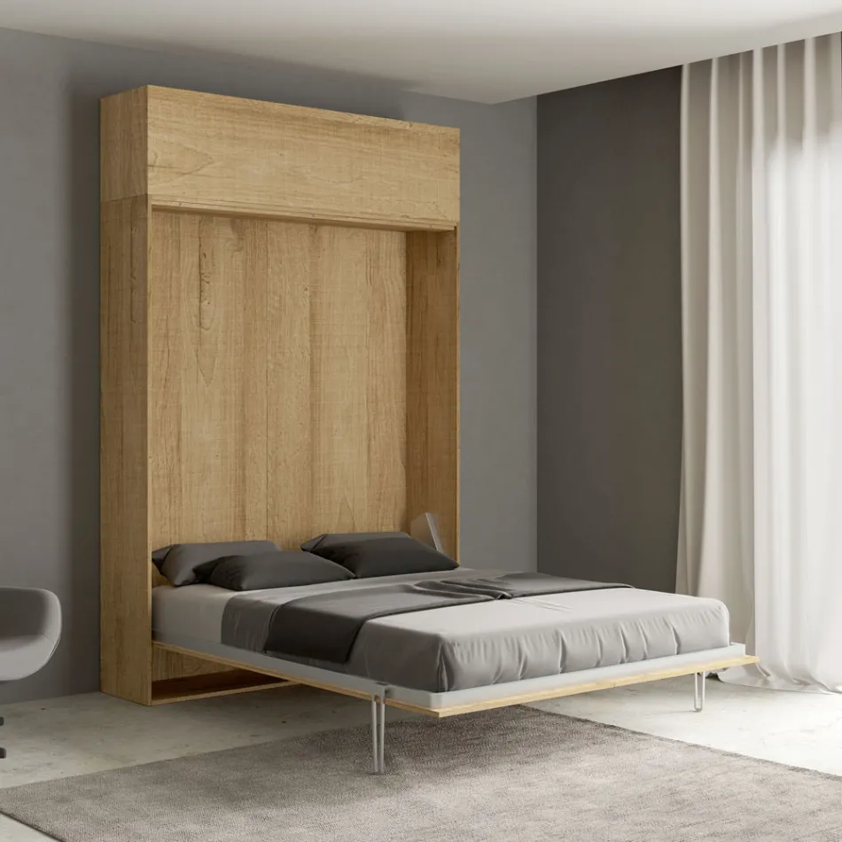 Vertical Foldaway Double Bed with Wall Unit - Magicompare Viadurini