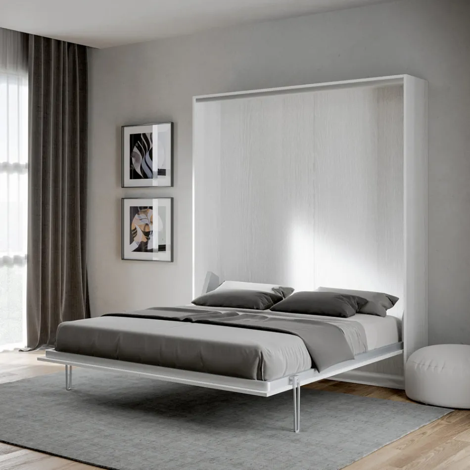 Vertical Foldaway Double Bed in Different Finishes - Magicompare Viadurini