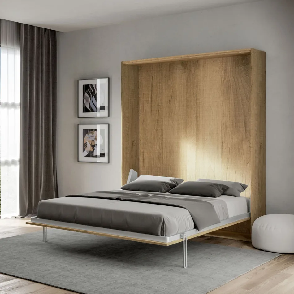 Vertical Foldaway Double Bed in Different Finishes - Magicompare Viadurini