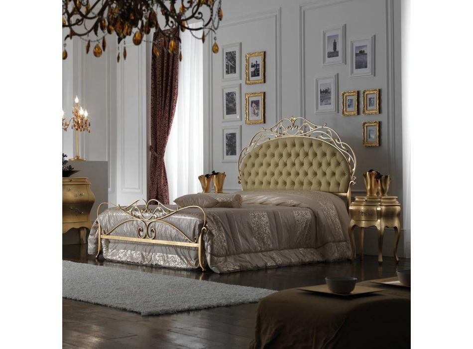 Classic and Sumptuous Double Bed in Iron and Leather Made in Italy - Laki Viadurini