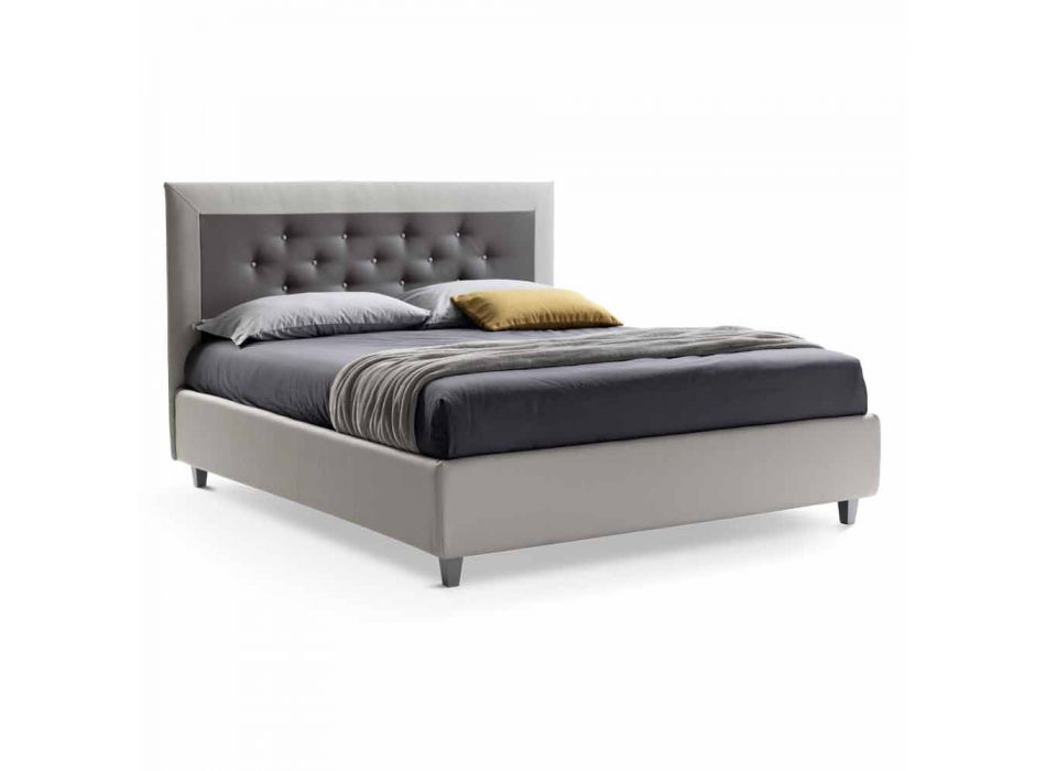 Double Bed with Box and Headboard with Eco-Leather Buttons Made in Italy - Arturo Viadurini