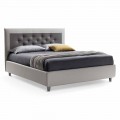 Double Bed with Box and Headboard with Eco-Leather Buttons Made in Italy - Arturo