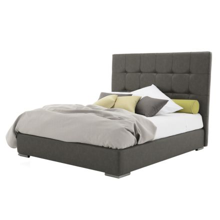 Double bed with box and king size headboard in fabric or eco-leather - Ponente Viadurini