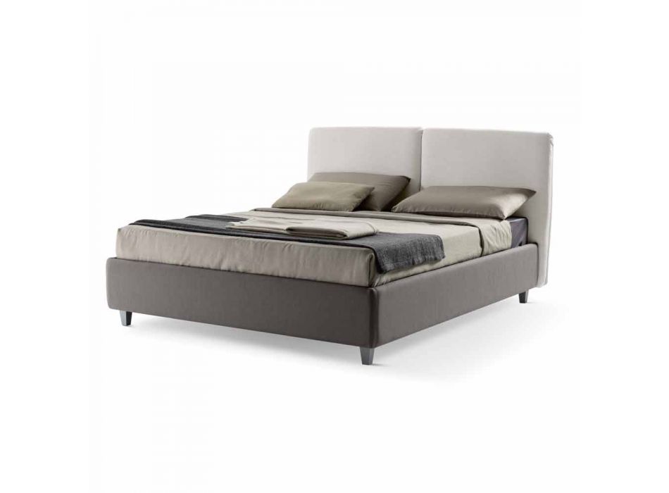 Double bed with box and smooth headboard in Made in Italy fabric - Nives Viadurini
