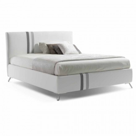 Double bed with padded drawer in eco-leather Made in Italy - Paolo Viadurini