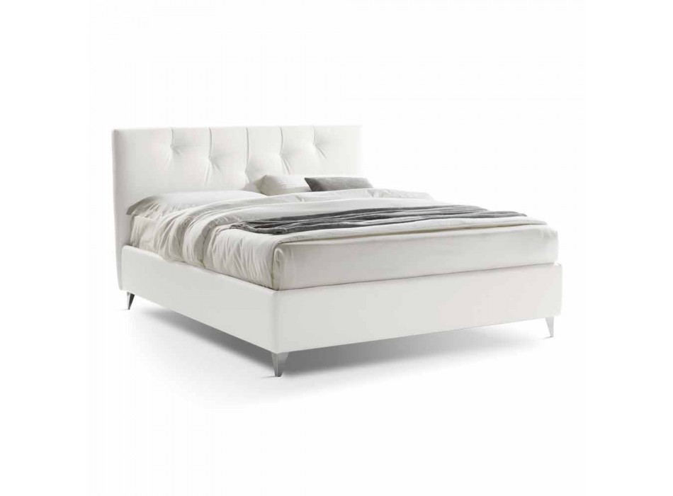 Double Bed with Padded Container Faux Leather Made in Italy - Mask Viadurini