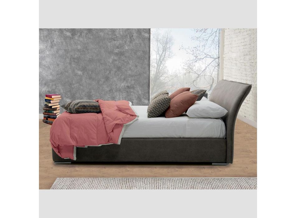 Double bed with container in fabric or eco-leather Made in Italy – Doremì Viadurini