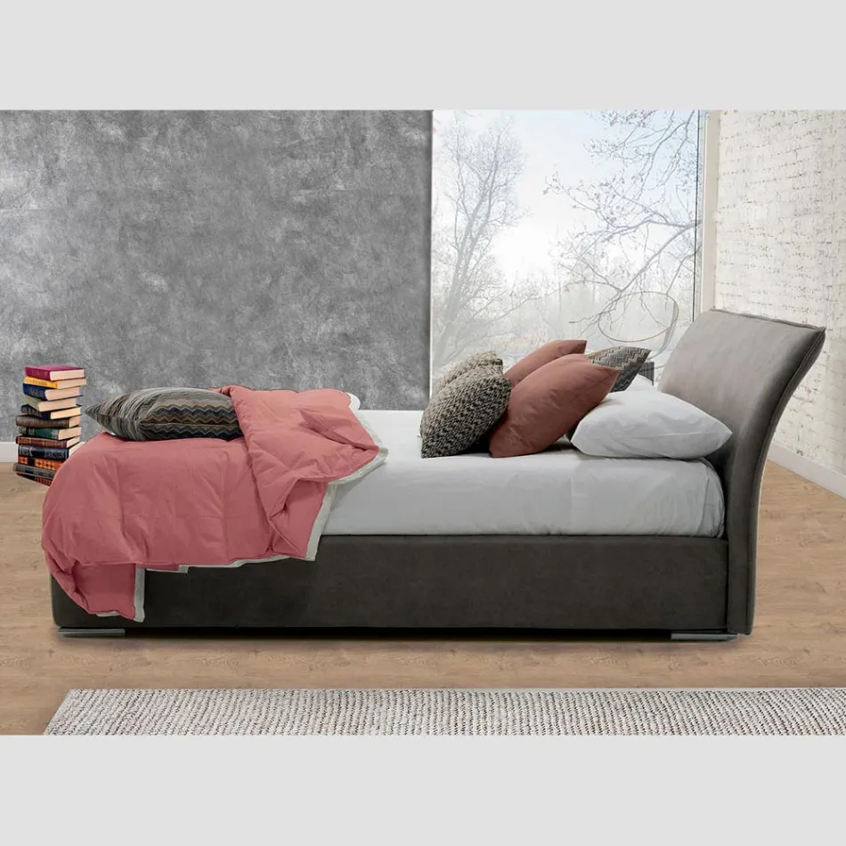 Double bed with container in fabric or eco-leather Made in Italy – Doremì Viadurini