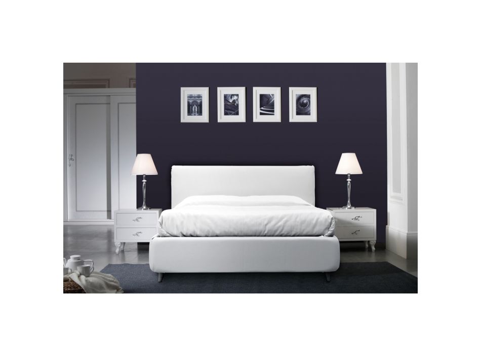 Double Bed with Optional Storage, 2 Bedside Tables and Mattress - Fiuto Viadurini