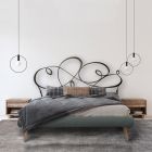 Double bed with padded bed frame and iron headboard - Nebbia Viadurini