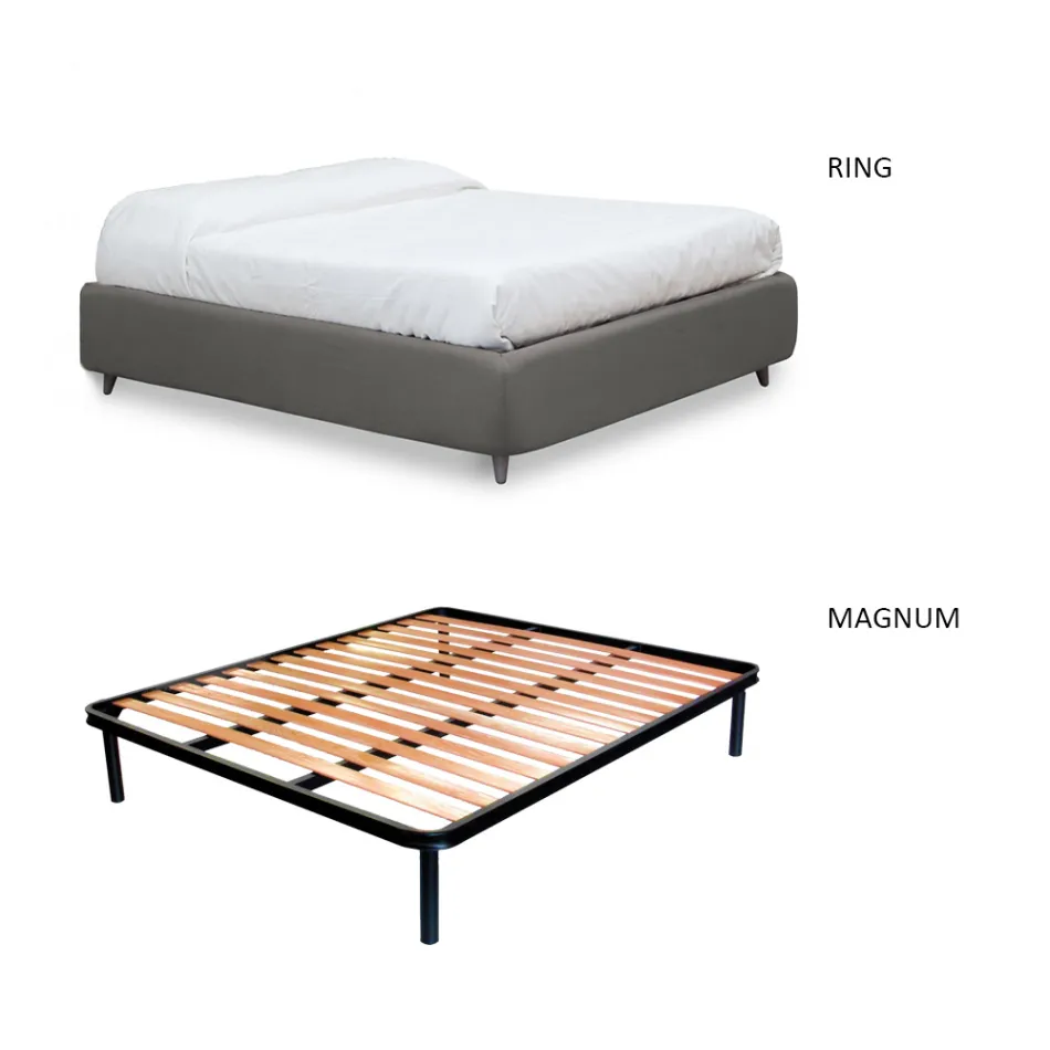 Double bed with upholstered bed frame in different finishes Made in Italy - Design Viadurini