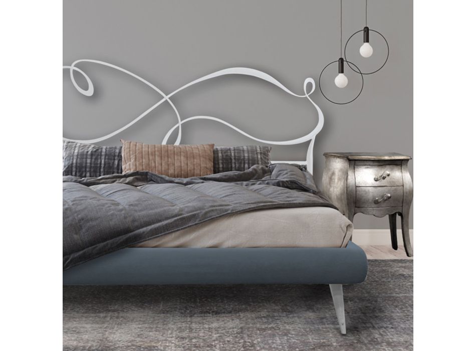 Double bed with iron headboard, 2 bedside tables and mattress - Design Viadurini