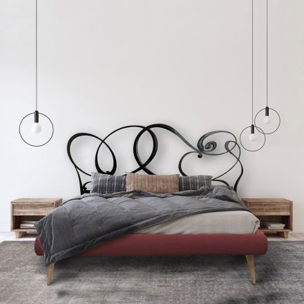 Double bed with iron headboard and padded bed frame Made in Italy - Kenzo Viadurini