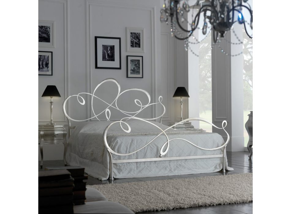 Double bed with solid iron headboard Made in Italy - Nebbia Viadurini