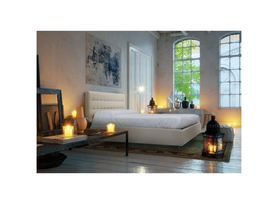 Double bed with headboard in eco-leather or fabric Made in Italy - Buddy Viadurini