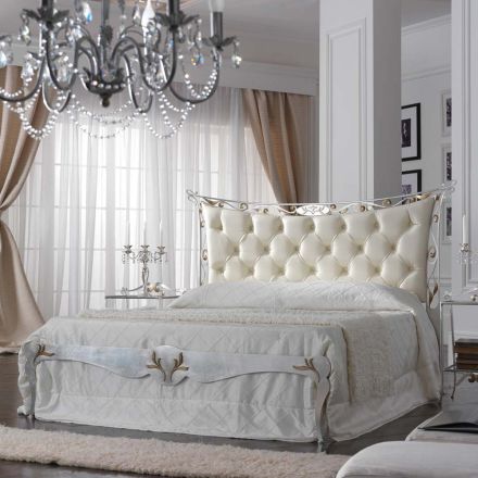 Classic Style Double Bed in Iron and Leather Made in Italy - King Viadurini