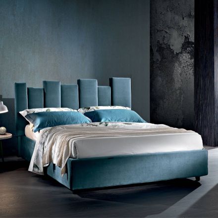 High Quality Modern Upholstered Design Double Bed in Blue or Gray - Kenzo Viadurini