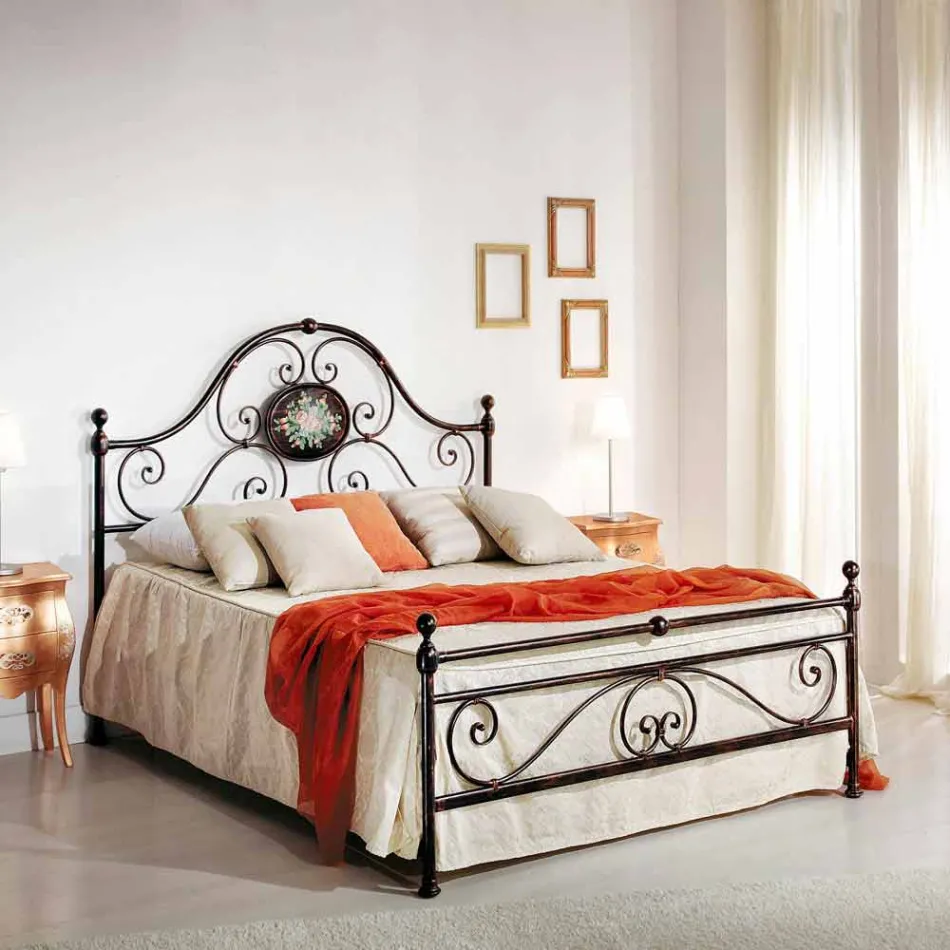 double bed with wrought iron design craft Alexa Viadurini