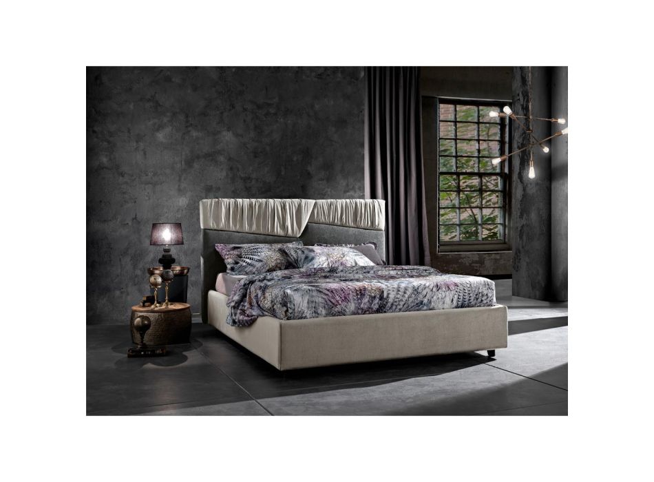 Modern Design Double Bed with Pleated or Quilted Headboard - Alano Viadurini