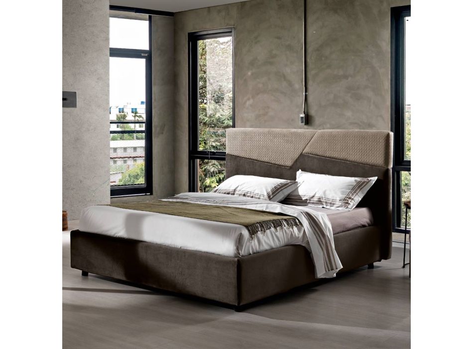 Modern Design Double Bed with Pleated or Quilted Headboard - Alano Viadurini