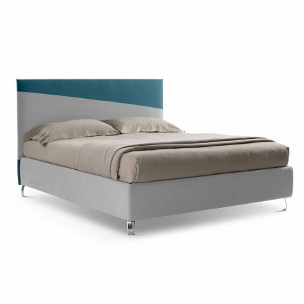 Luxury Double Bed with Box in Two-Tone Fabric Made in Italy - Carmelo Viadurini