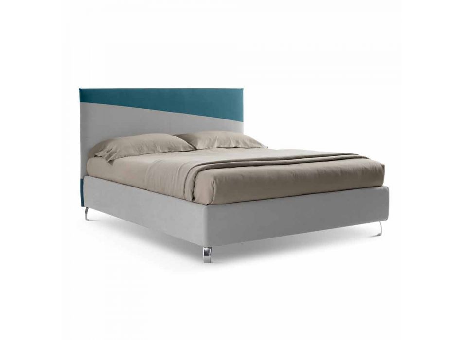 Luxury Double Bed with Box in Two-Tone Fabric Made in Italy - Carmelo Viadurini