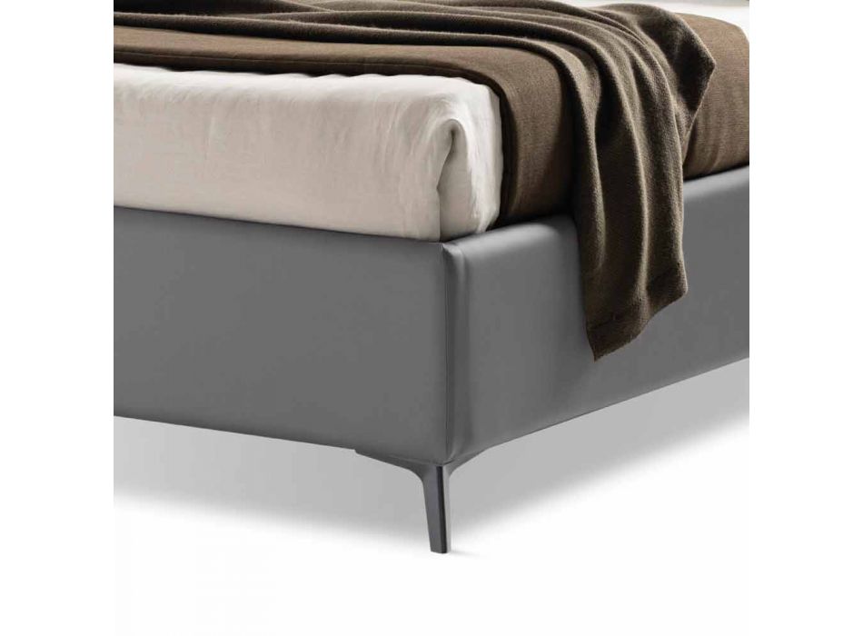 Upholstered Double Bed with Box in Bicolor Ecoleather Made in Italy - Gagia Viadurini