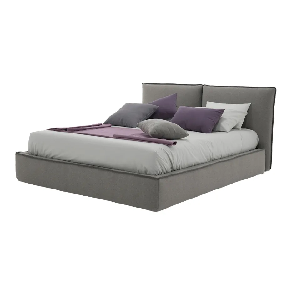 Upholstered double bed with chest of drawers in eco-leather or fabric - Notre Dame Viadurini