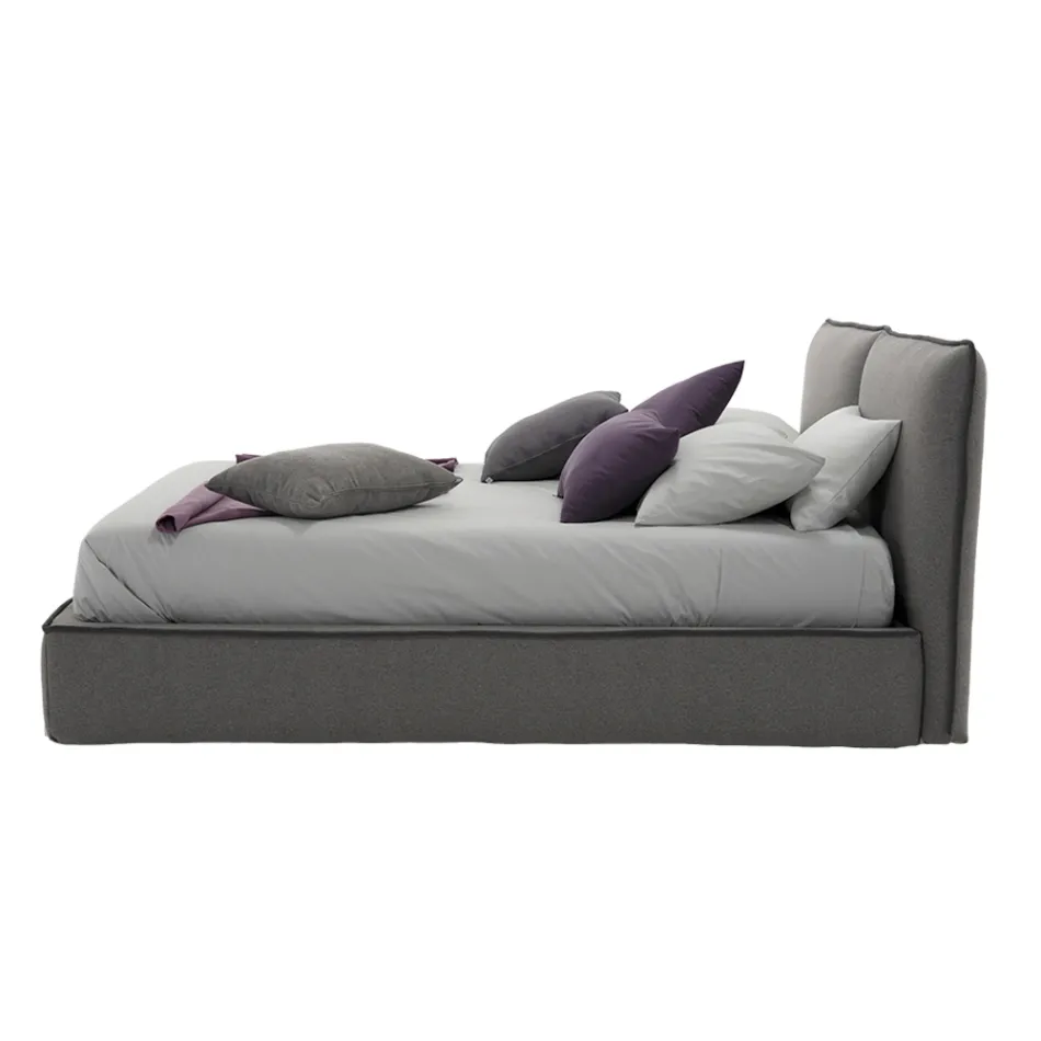 Upholstered double bed with chest of drawers in eco-leather or fabric - Notre Dame Viadurini