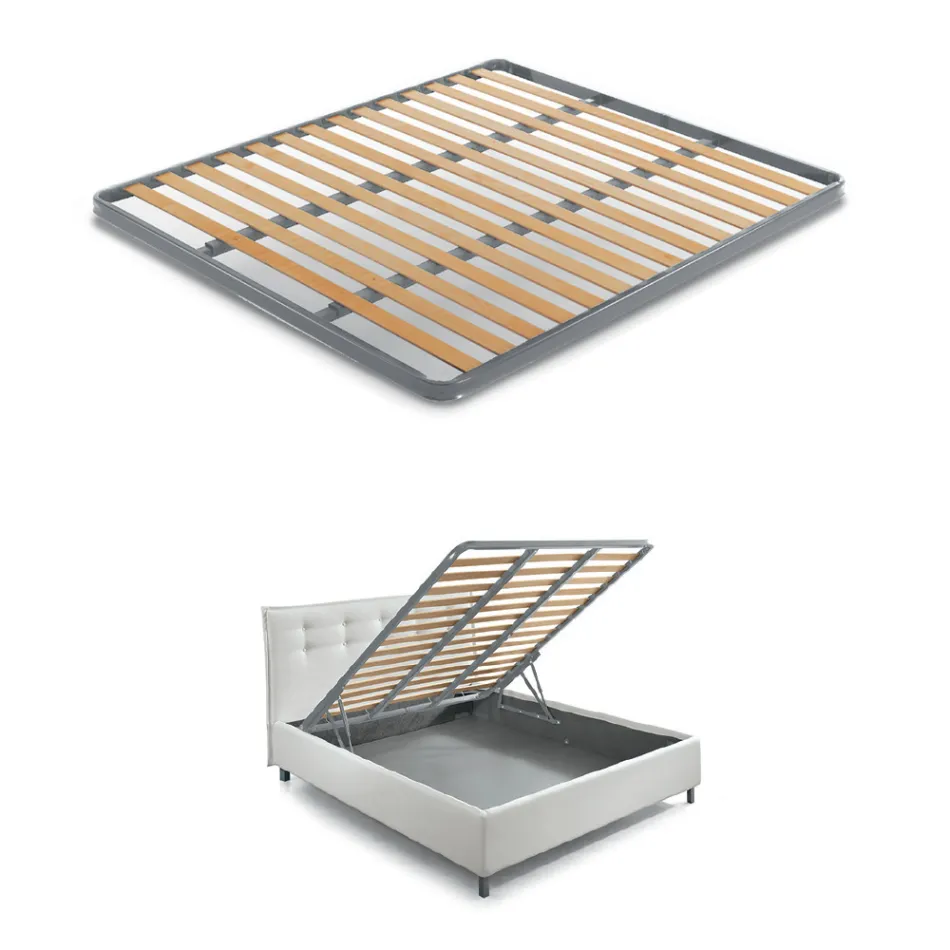 Upholstered Double Bed with Fabric Storage Unit - Belle Viadurini