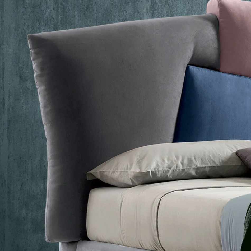 Upholstered Double Bed with Fabric Storage Unit - Belle Viadurini