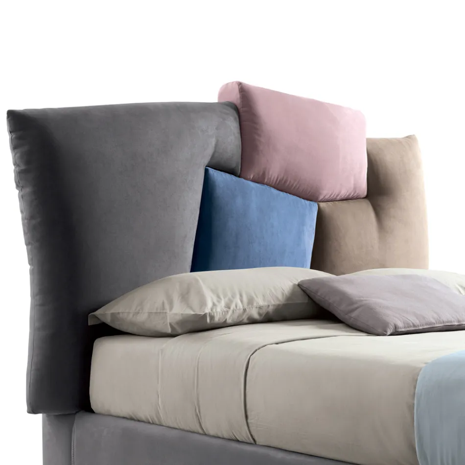 Upholstered Double Bed with Fabric Storage Unit - Belle Viadurini