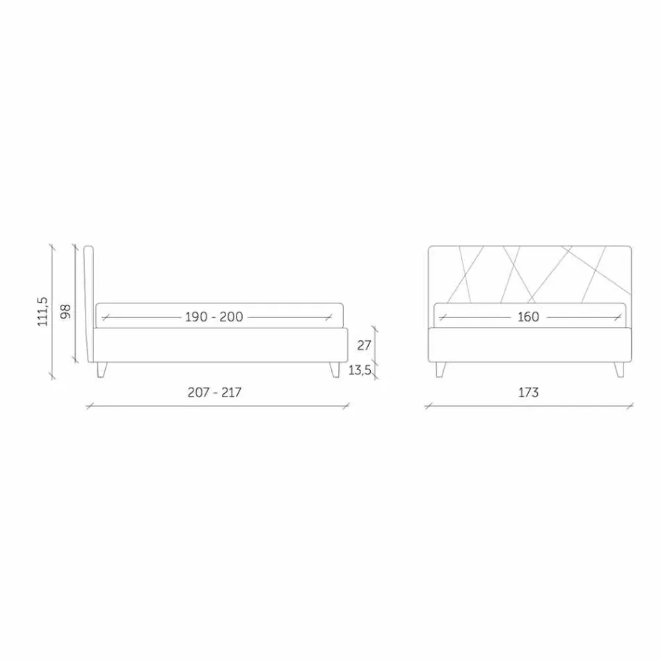 Upholstered Double Bed with Fabric Container Made in Italy - Pebble Viadurini