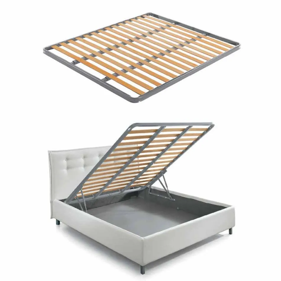 Upholstered Double Bed with Fabric Container Made in Italy - Pebble Viadurini