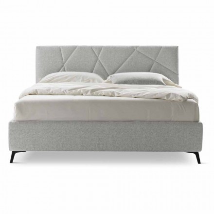 Upholstered Double Bed with Fabric Container Made in Italy - Pebble Viadurini