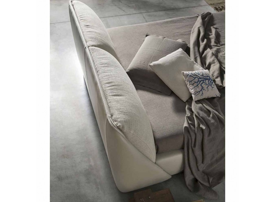 Double Bed Padded and Covered in Fabric and Leather Made in Italy - Lula Viadurini