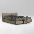 Double Bed Upholstered and Covered in Fabric and Leather Made in Italy - Lula