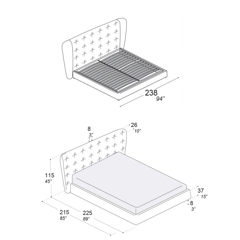 Double Bed Upholstered in Polyurethane Foam Made in Italy - Capriccio Viadurini