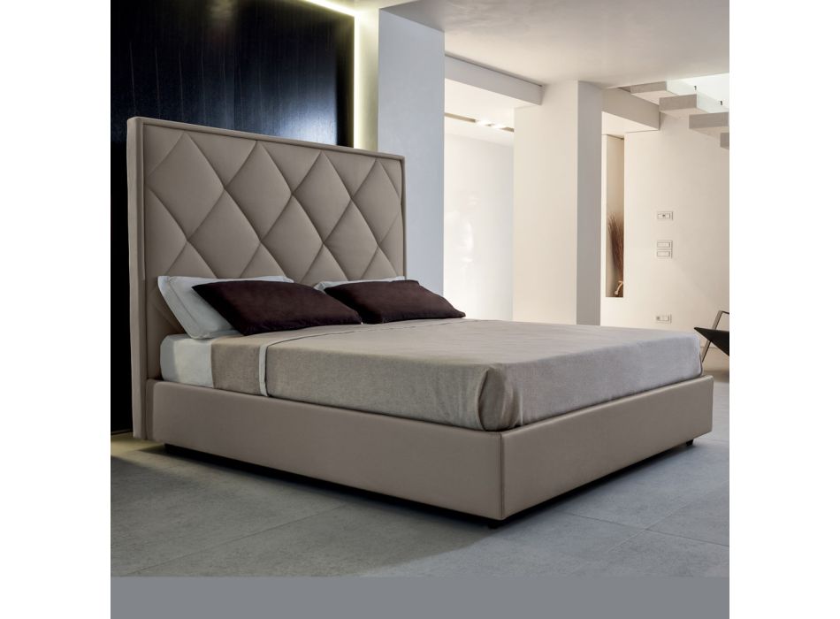 Upholstered Double Bed Covered in Fabric or Leather - Celebre Viadurini
