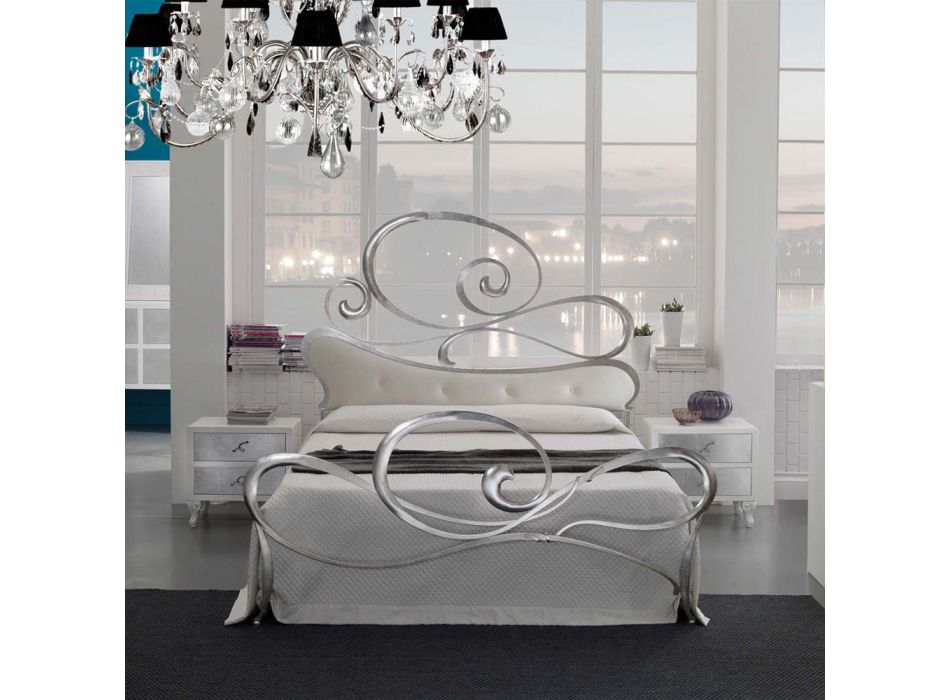 Iron double bed with coordinated footboard Made in Italy - Laser Viadurini