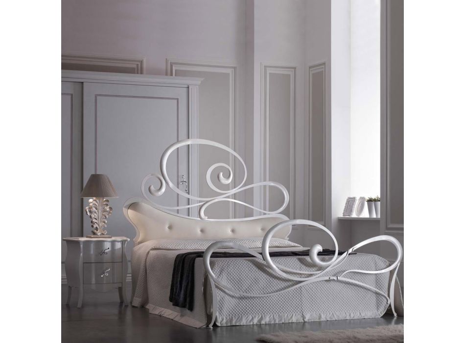 Iron double bed with coordinated footboard Made in Italy - Laser Viadurini