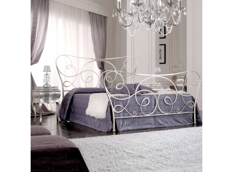 Iron Double Bed with Optional Footboard Made in Italy - Lampo Viadurini