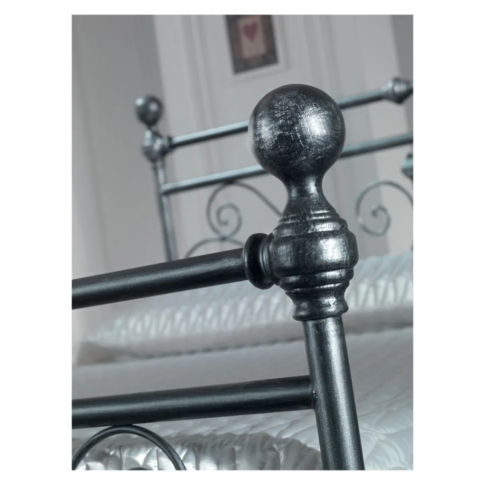 Double Bed in Black Silver Tubular Iron Made in Italy - Geometry Viadurini