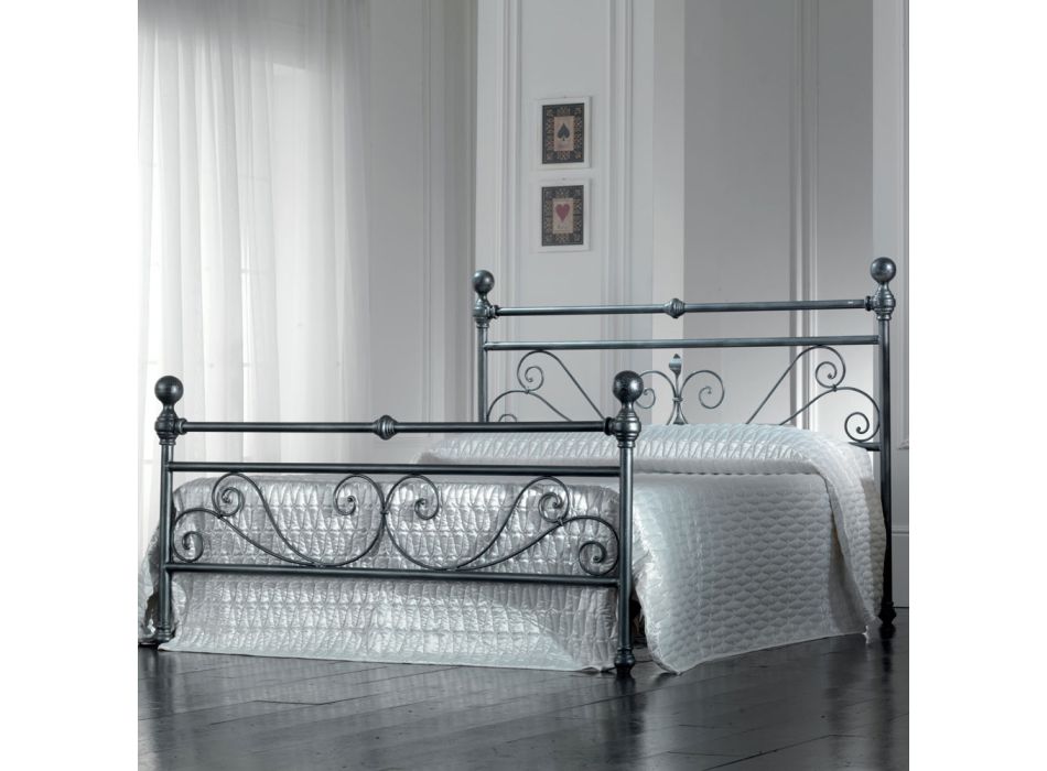 Double Bed in Black Silver Tubular Iron Made in Italy - Geometry Viadurini