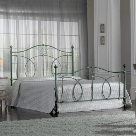 Double Bed in Green or Black Iron Made in Italy - Poldo Viadurini