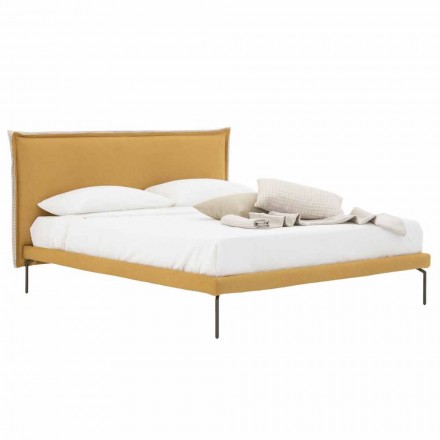 Double Bed in Fabric with Metal Feet Made in Italy - Glorio Viadurini