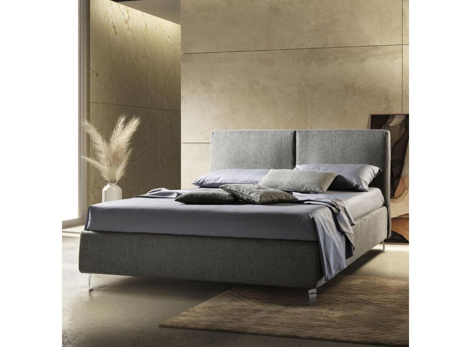 Double bed in fabric or velvet with storage unit Made in Italy - Ernesto Viadurini