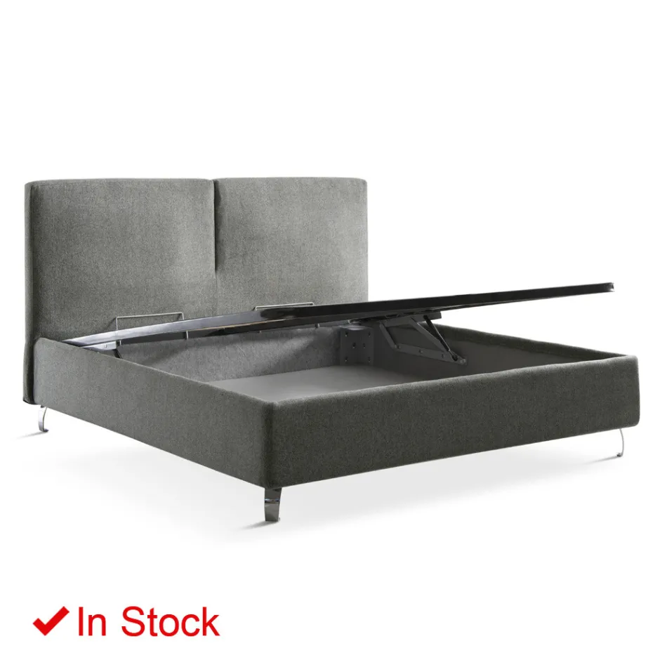 Double bed in fabric or velvet with storage unit Made in Italy - Ernesto Viadurini