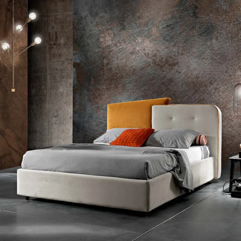 Modern Design Double Bed in Gray and Orange Velvet - Plorifon Viadurini