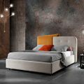 Modern Design Double Bed in Gray and Orange Velvet - Plorifon